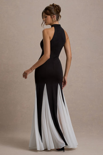 Litzy Black High-Neck Maxi Dress With White Chiffon Trim